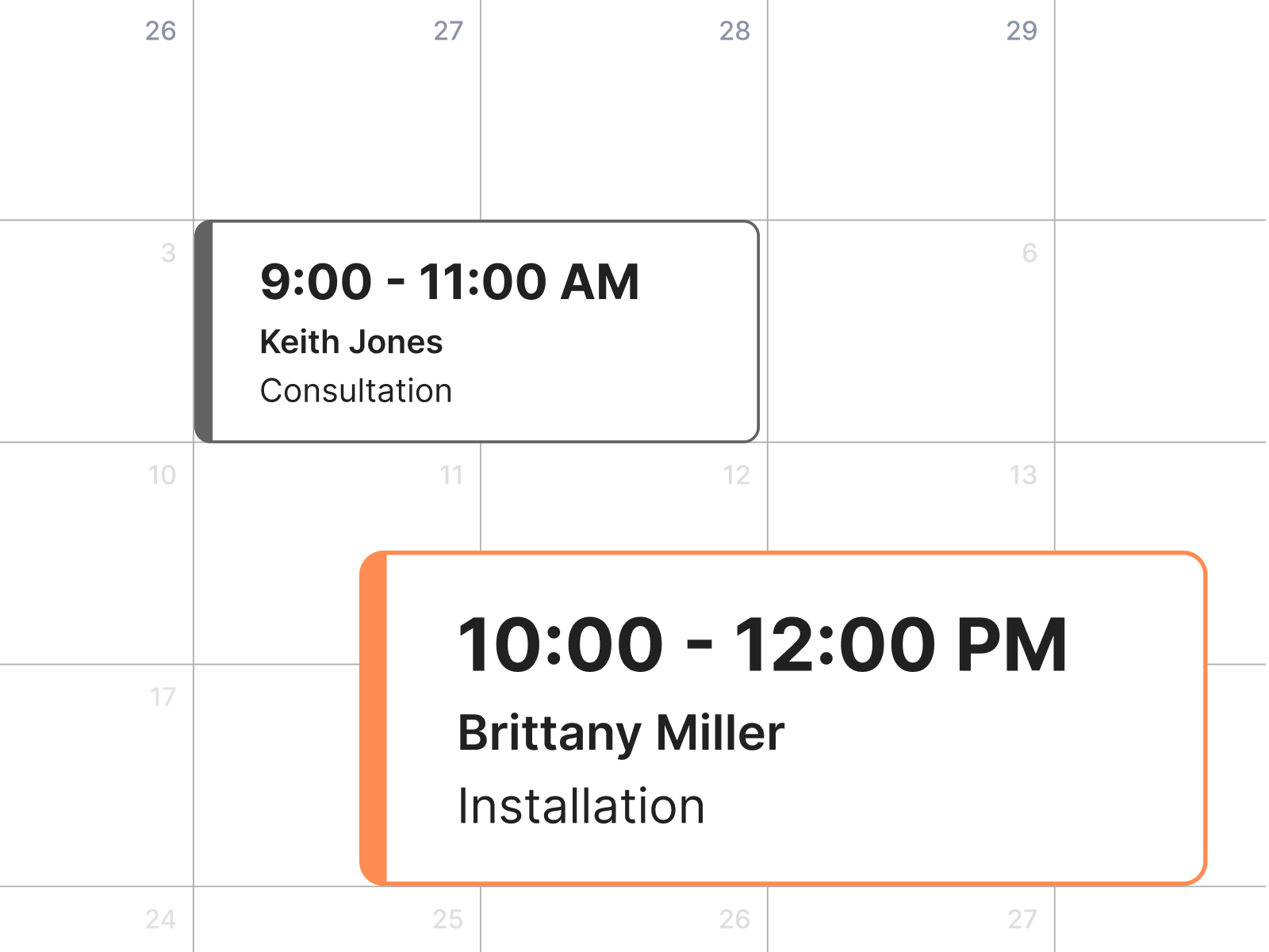 Construction scheduling calendar with team assignments