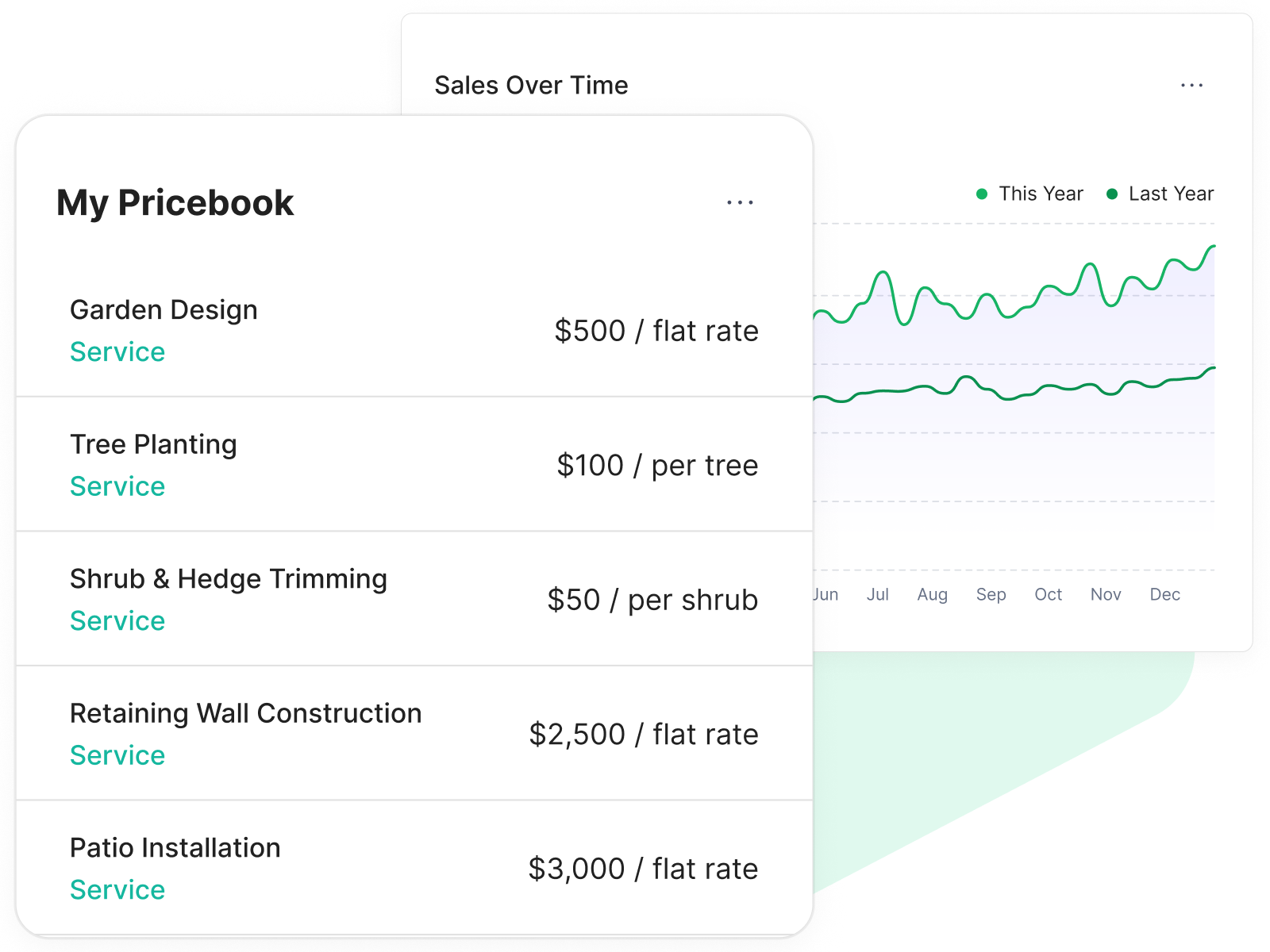 Landscaping pricebook with service rates