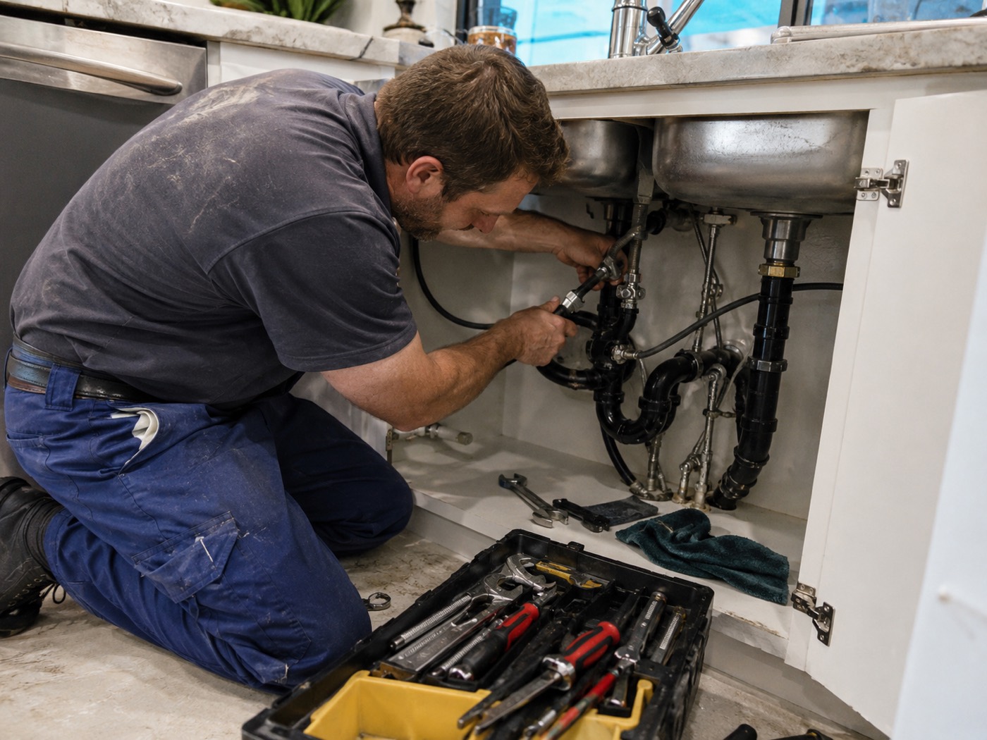 Plumbing professional on the job