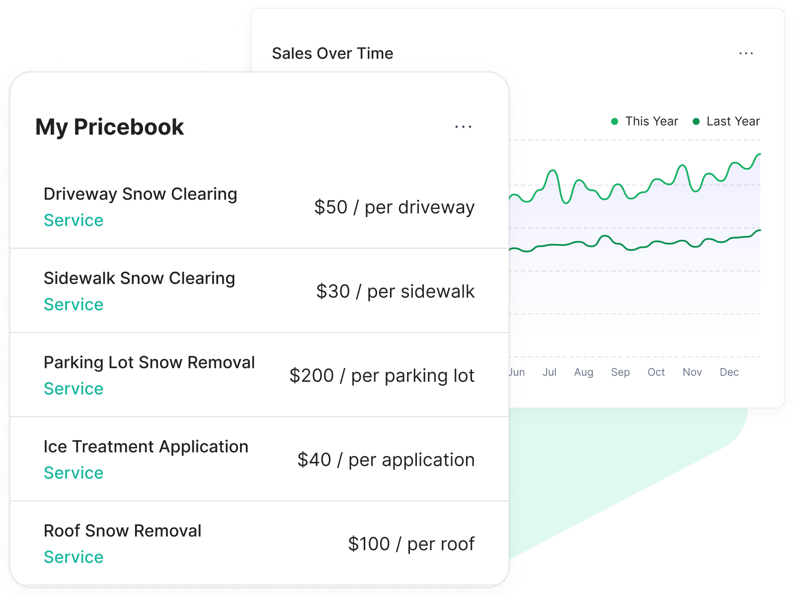 Snow removal pricebook with service rates