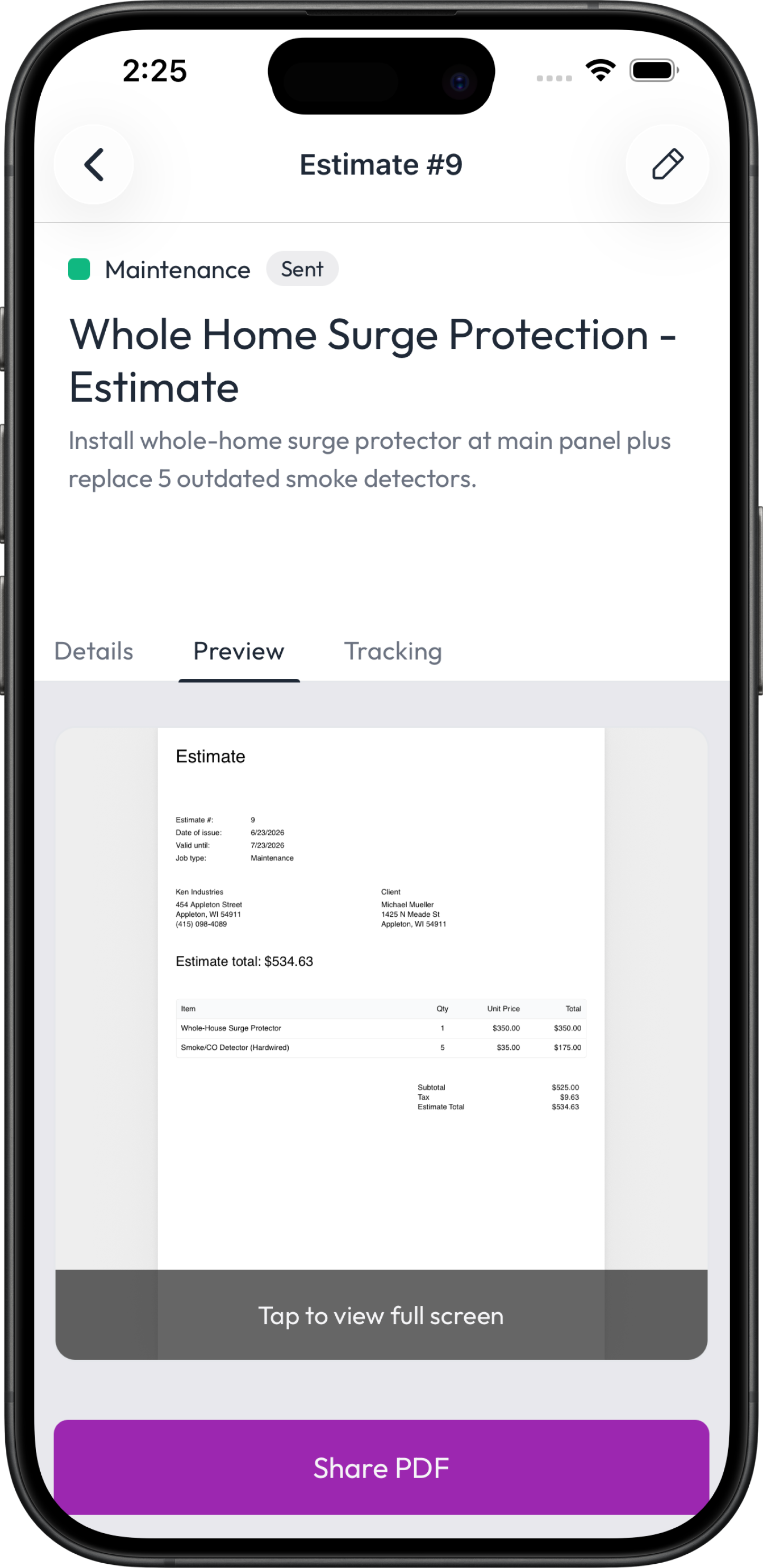 Building an estimate in the Fieldsity mobile app