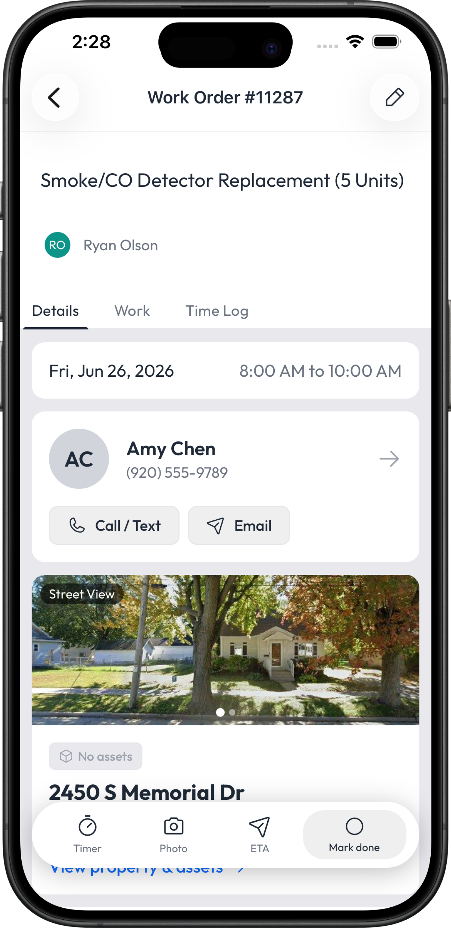 A work order in the Fieldsity app